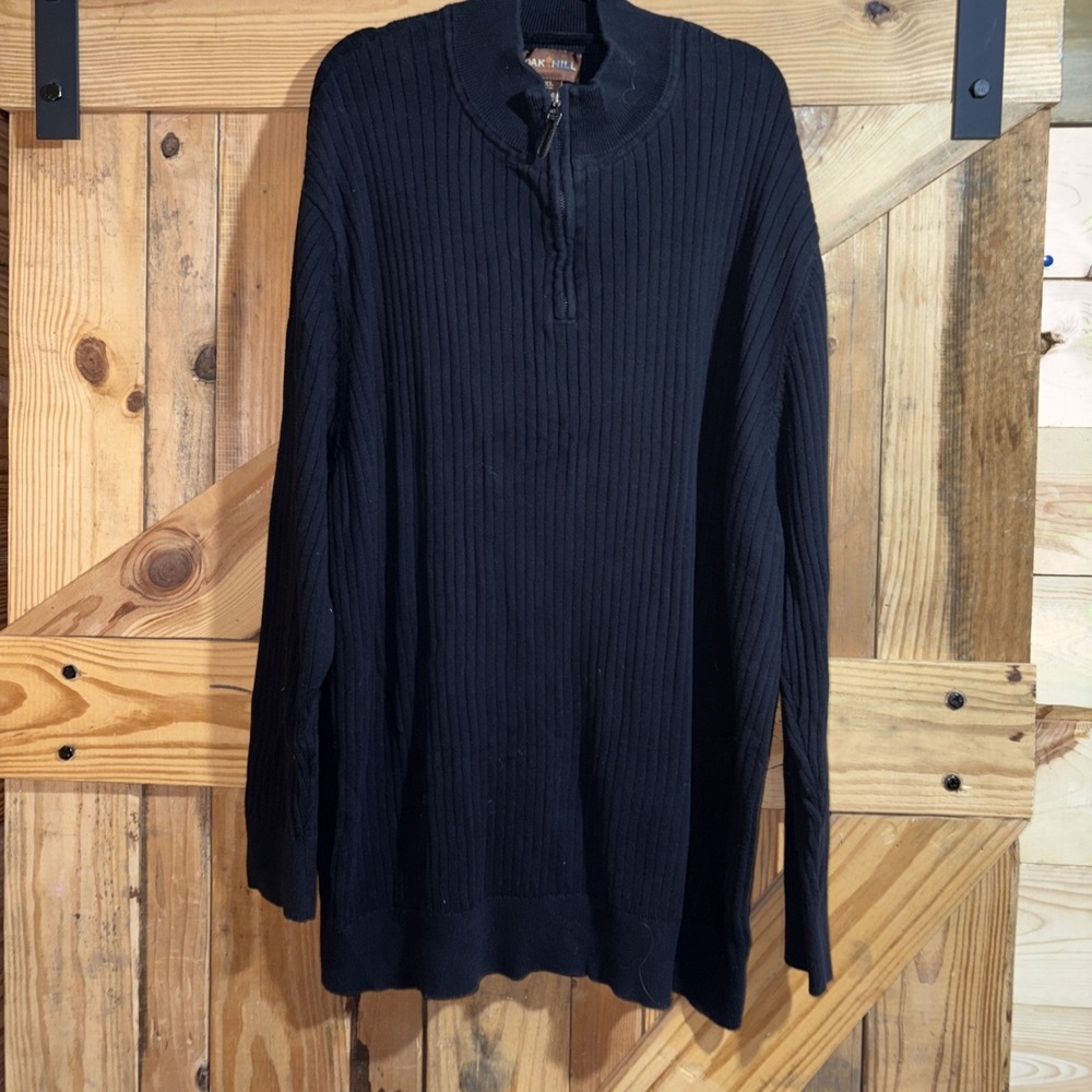 Oak Hill Men's 3XL Vertical Stripe Texture 100% Cotton Black 1/4 Zip Sweater